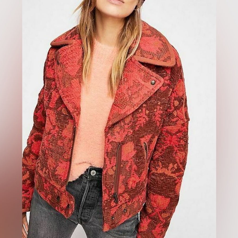 Free People Mosaic Tapestry Moto Jacket size XS